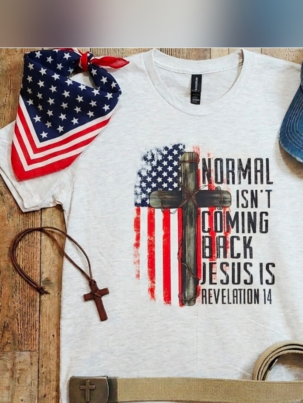 Christian Patriotic Graphic Tee • Jesus Is Coming Shirt • Revelation 14 Cross